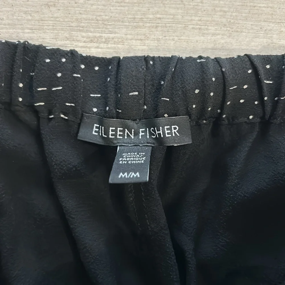 Eileen Fisher Morse code wide leg tencel pull on draw string pants size medium